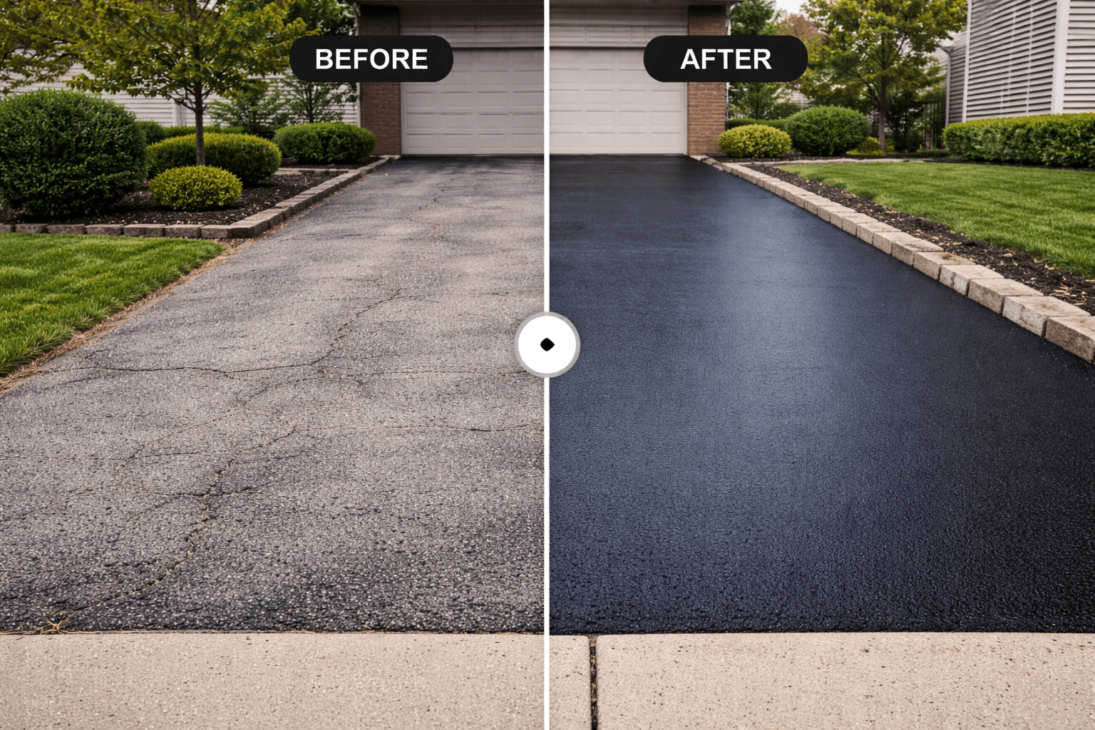 Before and after asphalt sealcoating